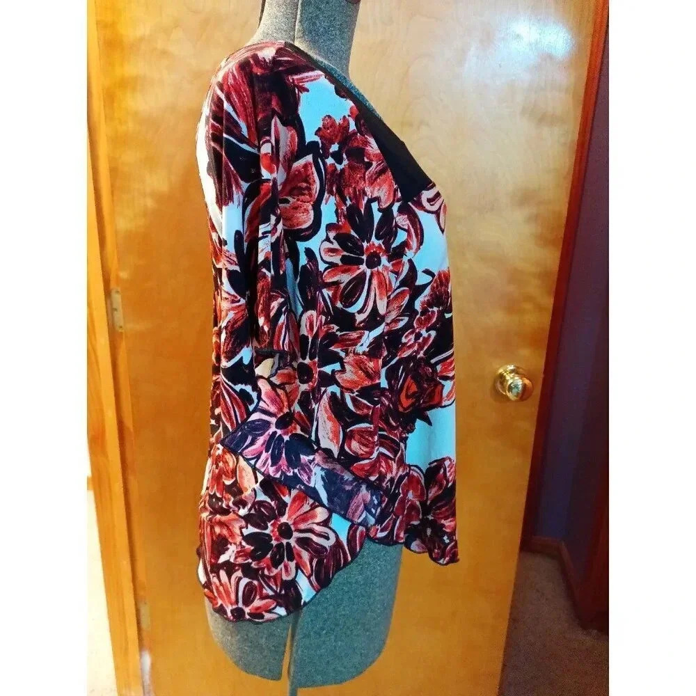 Saint Tropez West size M Blouse Orange and Black Floral - Picture 3 of 12